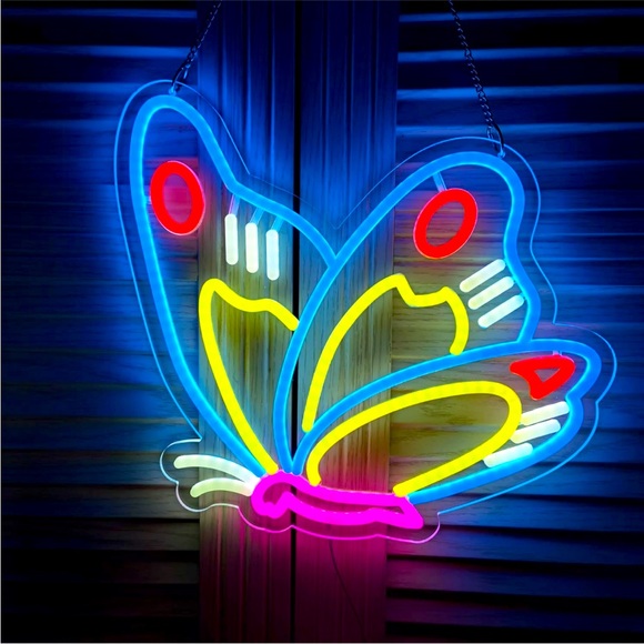 Neon Butterfly Blue Pink Kid/Teen Glowing LED Party Light Wall Room Cute Decor - Picture 2 of 5